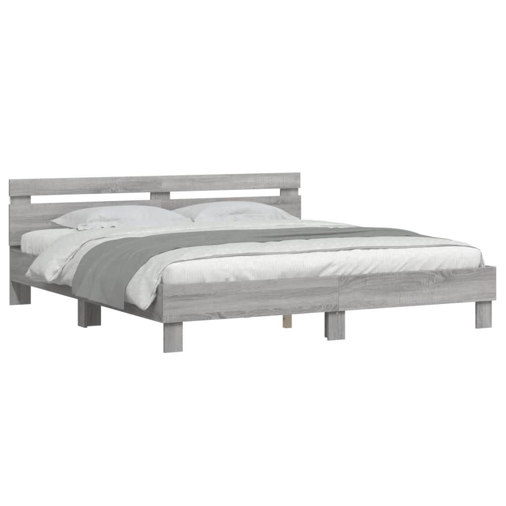 vidaXL Estructura de cama cabecero y luces LED gris Sonoma 200x200 cm