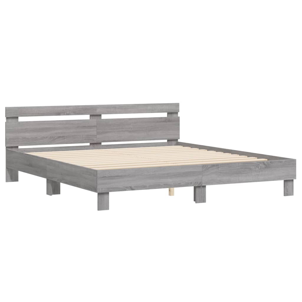 vidaXL Estructura de cama cabecero y luces LED gris Sonoma 200x200 cm