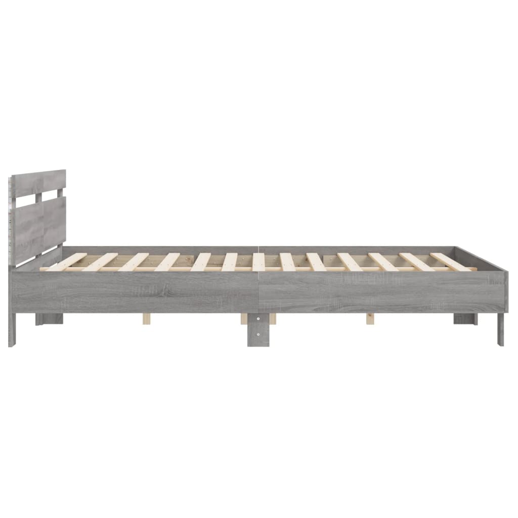 vidaXL Estructura de cama cabecero y luces LED gris Sonoma 200x200 cm