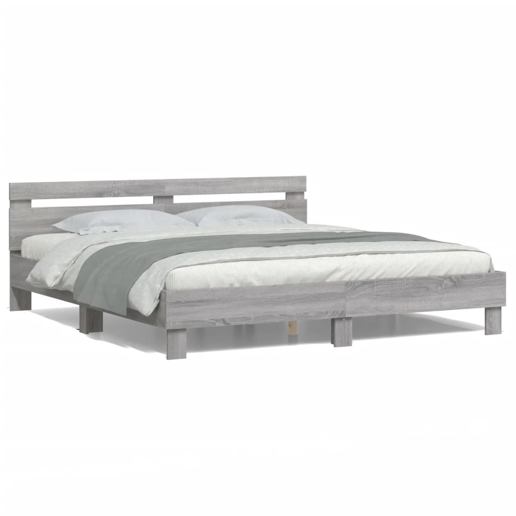 vidaXL Estructura de cama cabecero y luces LED gris Sonoma 200x200 cm