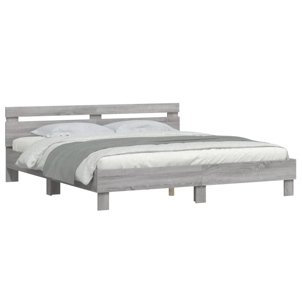 vidaXL Estructura de cama cabecero y luces LED gris Sonoma 180x200 cm