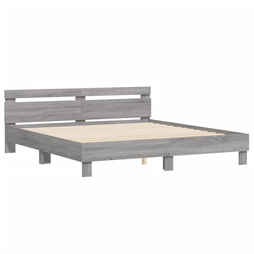 vidaXL Estructura de cama cabecero y luces LED gris Sonoma 180x200 cm