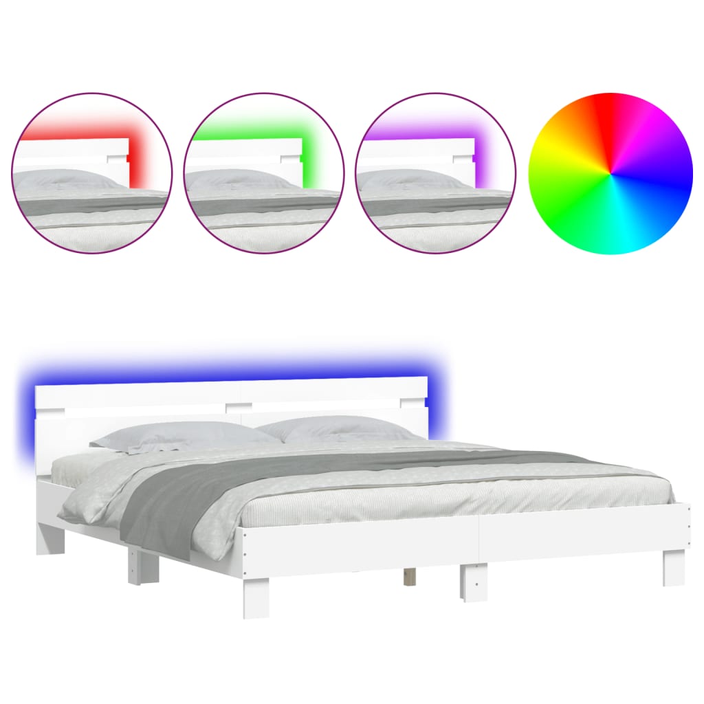 vidaXL Estructura de cama cabecero y luces LED blanca 160x200 cm