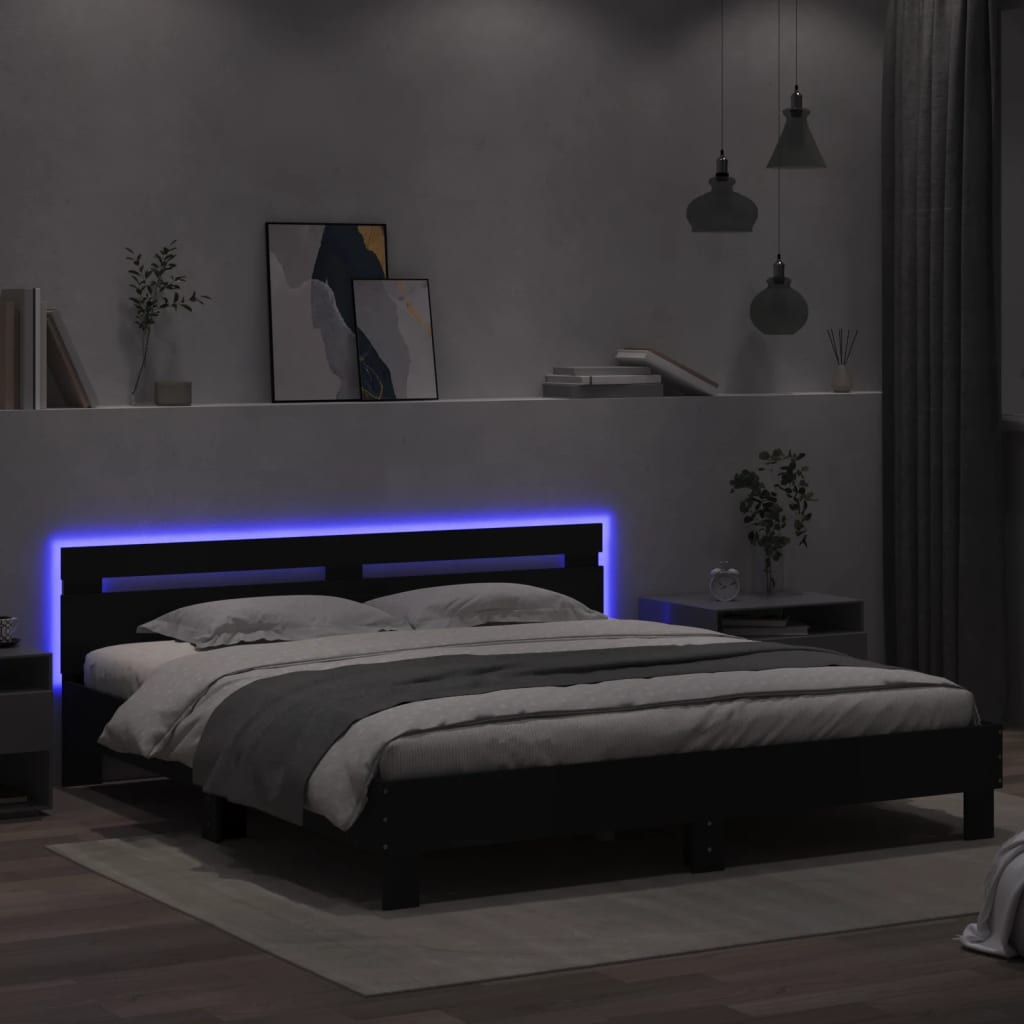 vidaXL Estructura de cama cabecero y luces LED negra160x200 cm