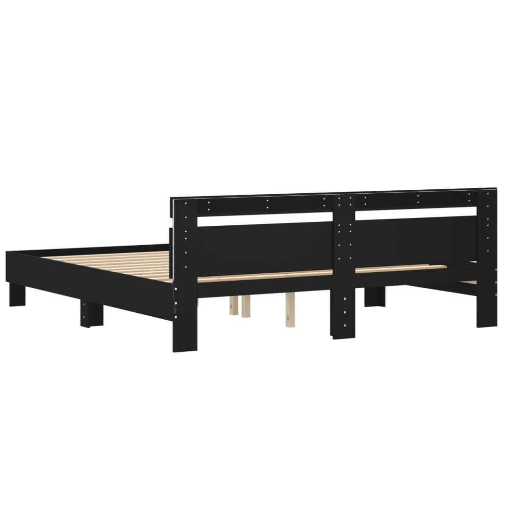 vidaXL Estructura de cama cabecero y luces LED negra160x200 cm