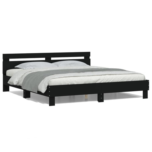 vidaXL Estructura de cama cabecero y luces LED negra160x200 cm