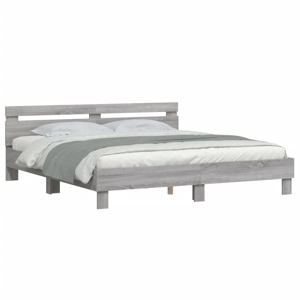 vidaXL Estructura de cama cabecero y luces LED gris Sonoma 160x200 cm