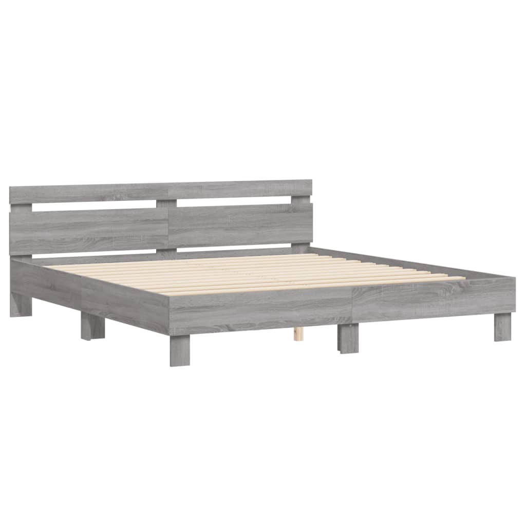 vidaXL Estructura de cama cabecero y luces LED gris Sonoma 160x200 cm