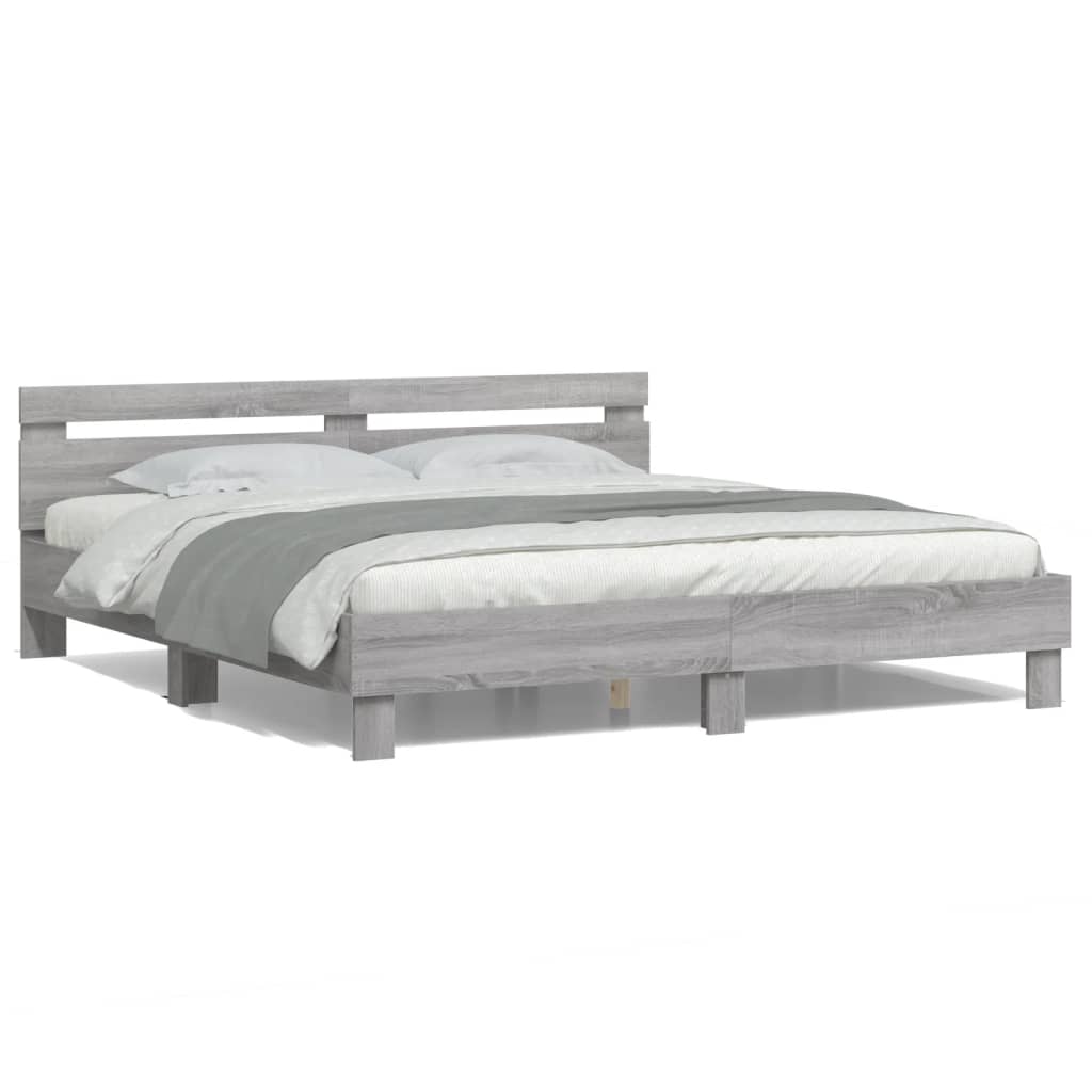 vidaXL Estructura de cama cabecero y luces LED gris Sonoma 160x200 cm