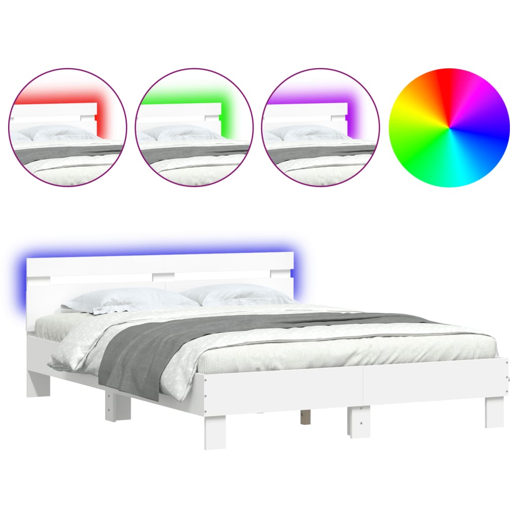 vidaXL Estructura de cama con cabecero y luces LED blanco 150x200 cm