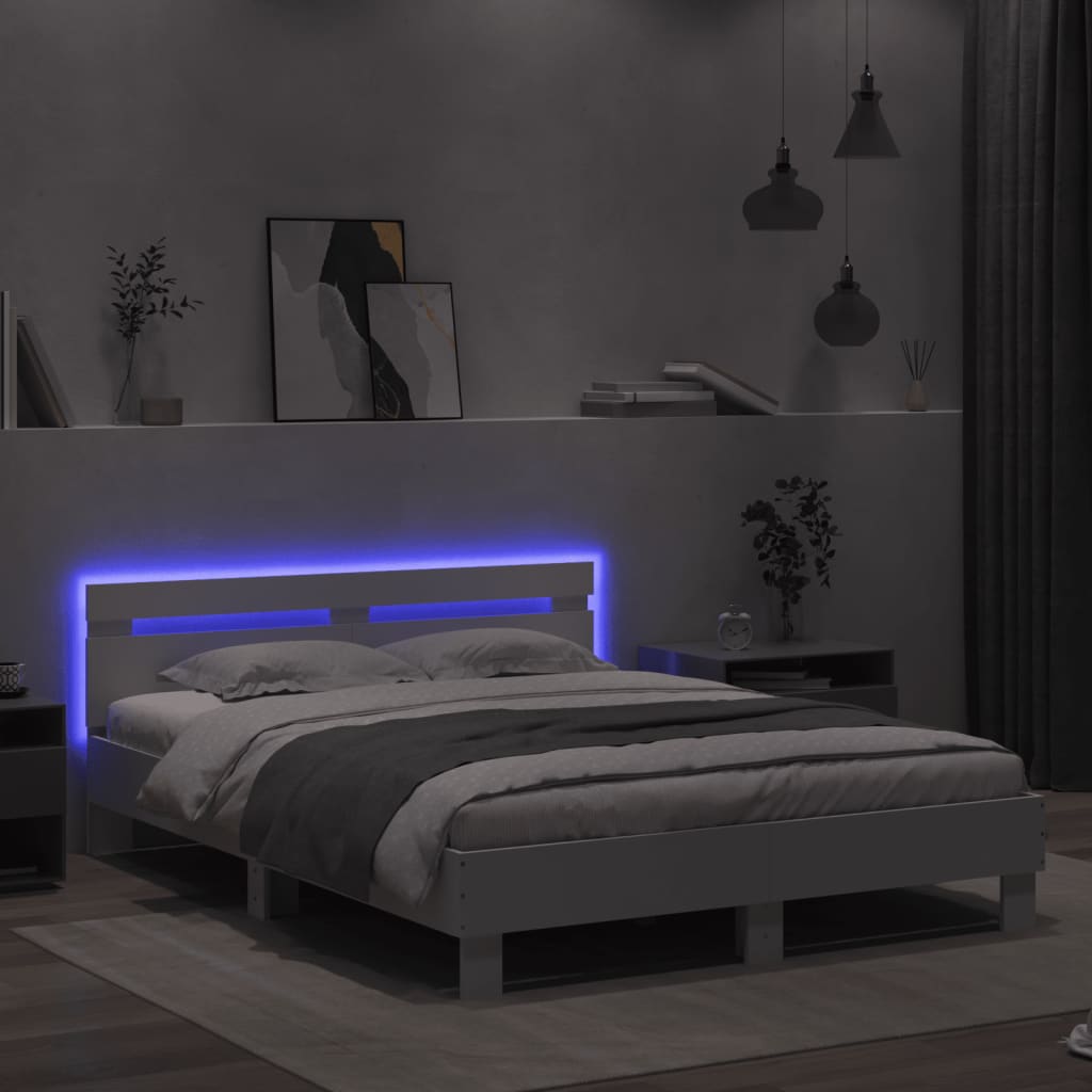 vidaXL Estructura de cama con cabecero y luces LED blanco 150x200 cm