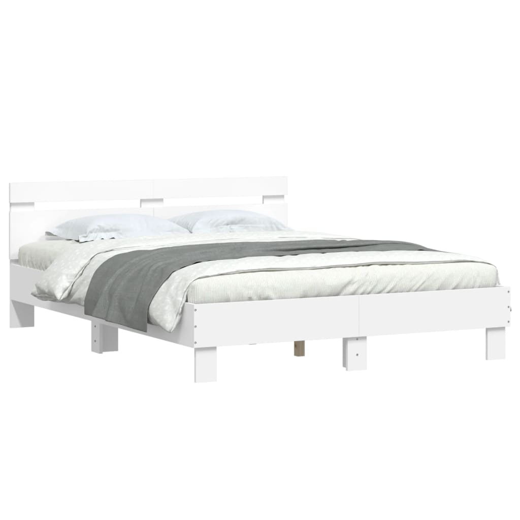 vidaXL Estructura de cama con cabecero y luces LED blanco 150x200 cm