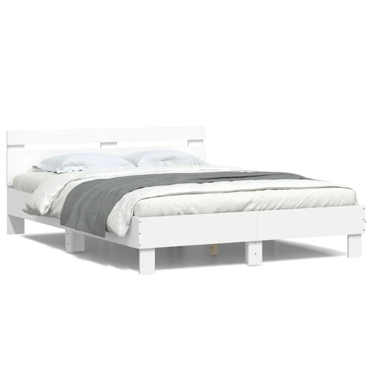 vidaXL Estructura de cama con cabecero y luces LED blanco 150x200 cm