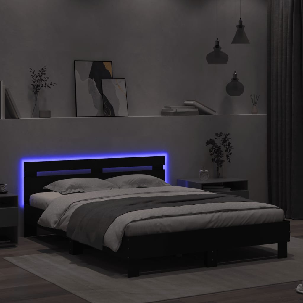 vidaXL Estructura de cama con cabecero y luces LED negro 150x200 cm