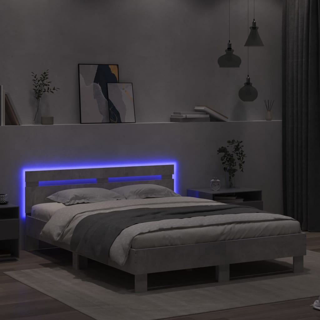 vidaXL Estructura de cama cabecero y luces LED gris hormigón 150x200cm