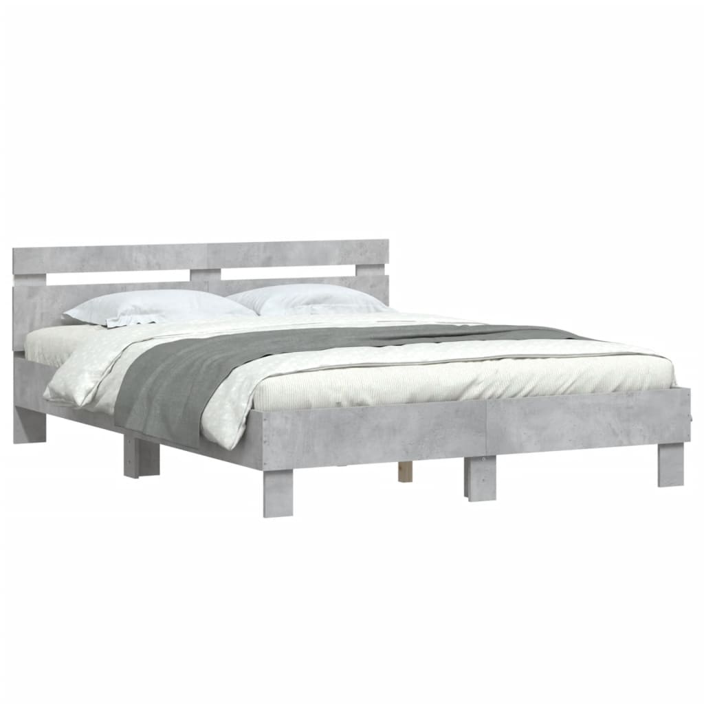 vidaXL Estructura de cama cabecero y luces LED gris hormigón 150x200cm