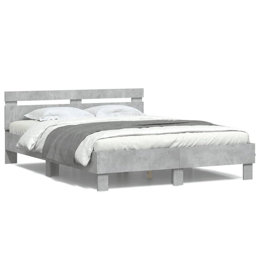 vidaXL Estructura de cama cabecero y luces LED gris hormigón 150x200cm