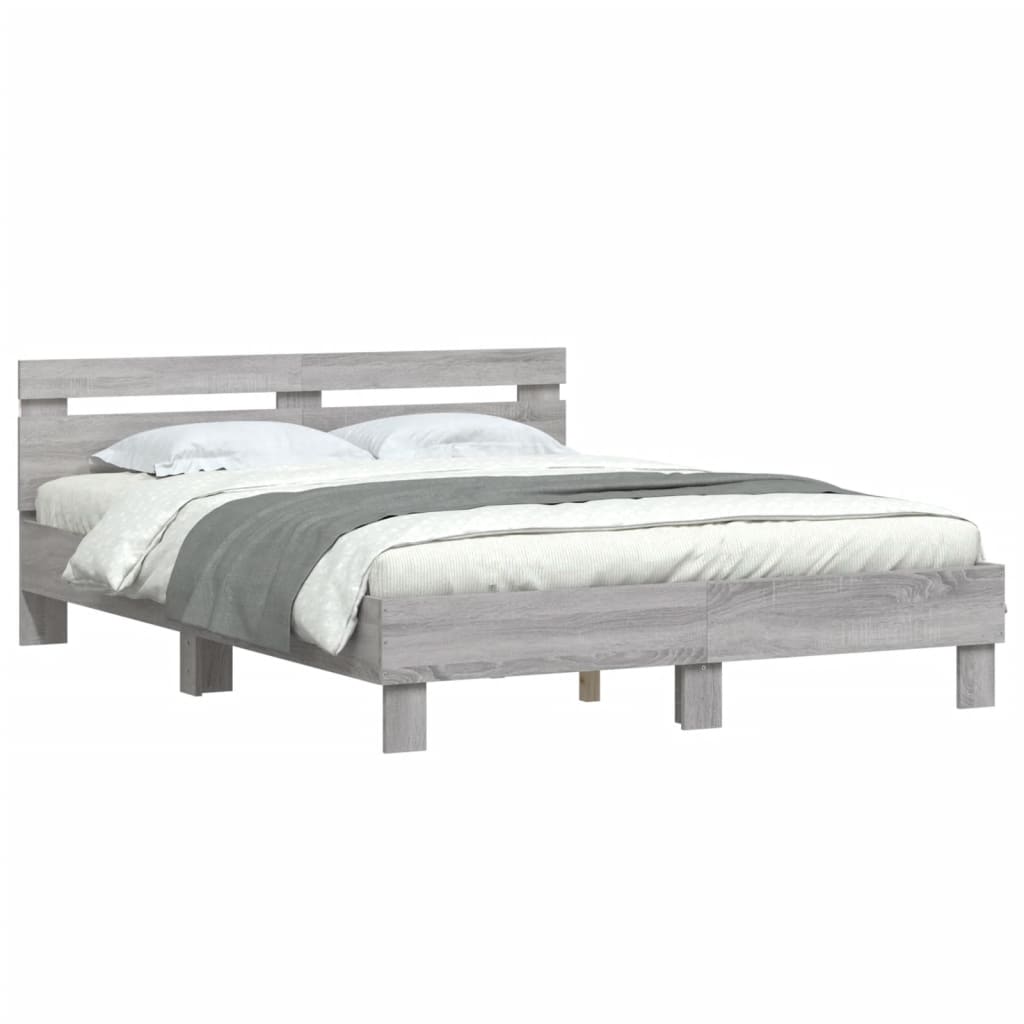 vidaXL Estructura de cama cabecero y luces LED gris Sonoma 150x200 cm