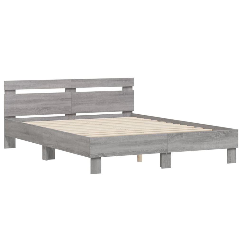 vidaXL Estructura de cama cabecero y luces LED gris Sonoma 150x200 cm