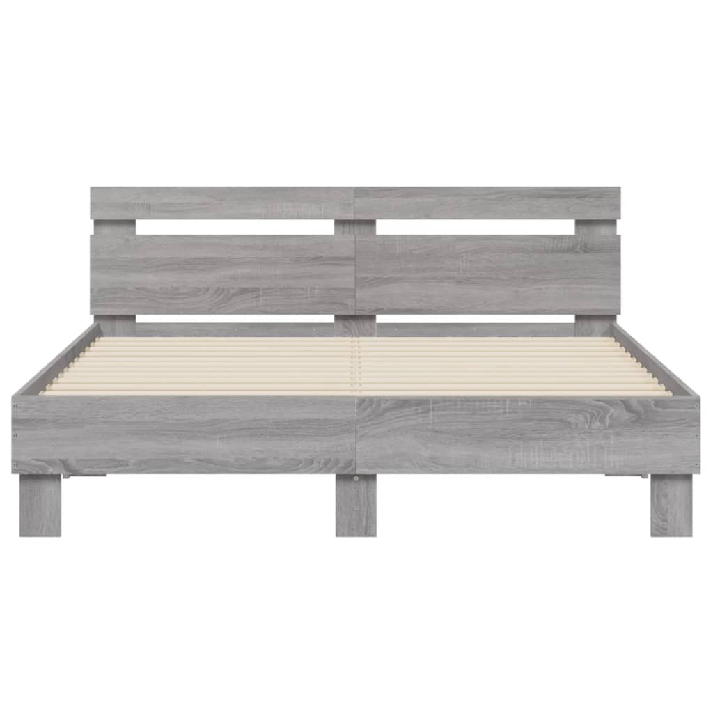 vidaXL Estructura de cama cabecero y luces LED gris Sonoma 150x200 cm