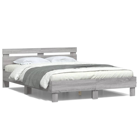 vidaXL Estructura de cama cabecero y luces LED gris Sonoma 150x200 cm