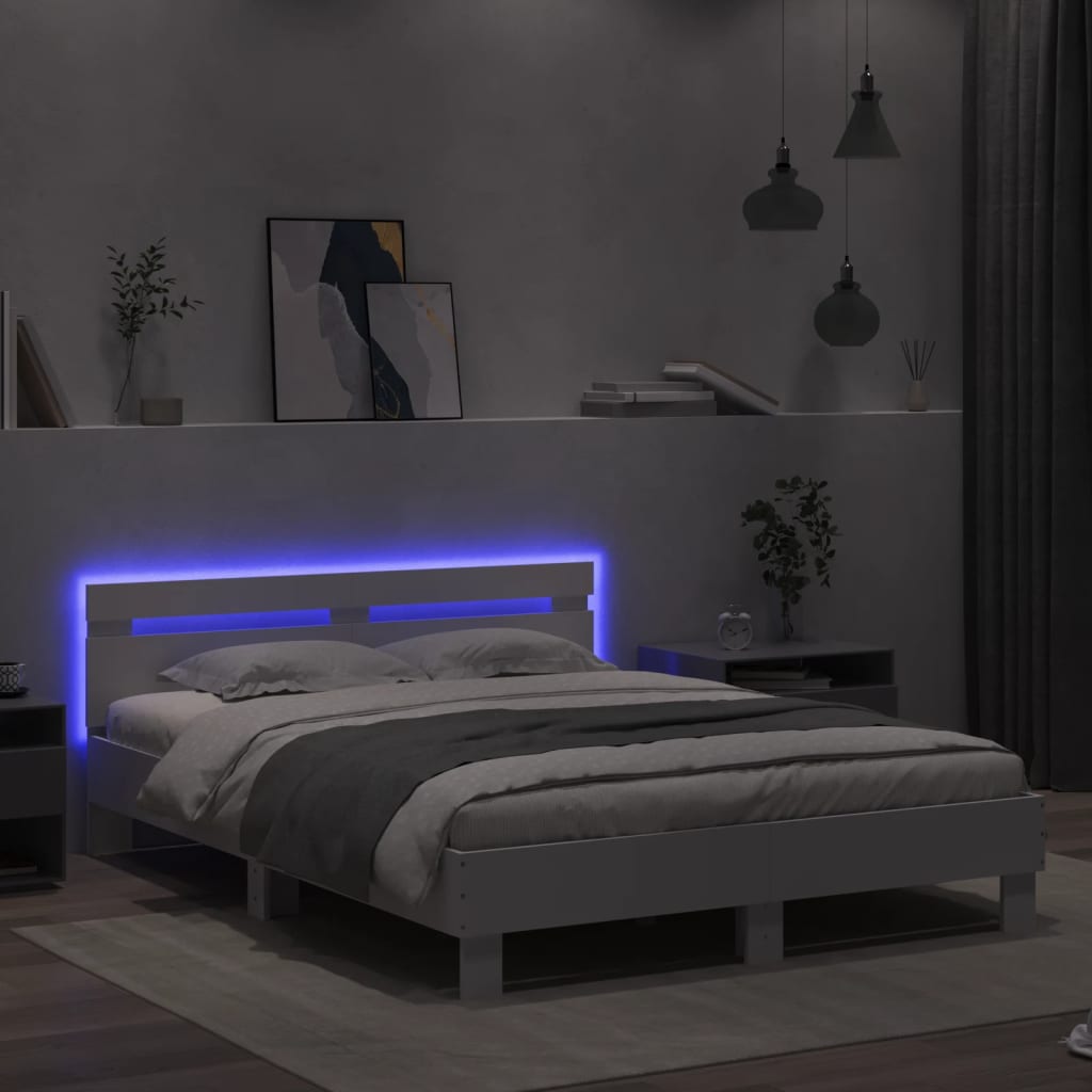 vidaXL Estructura de cama con cabecero y luces LED blanco 140x200 cm