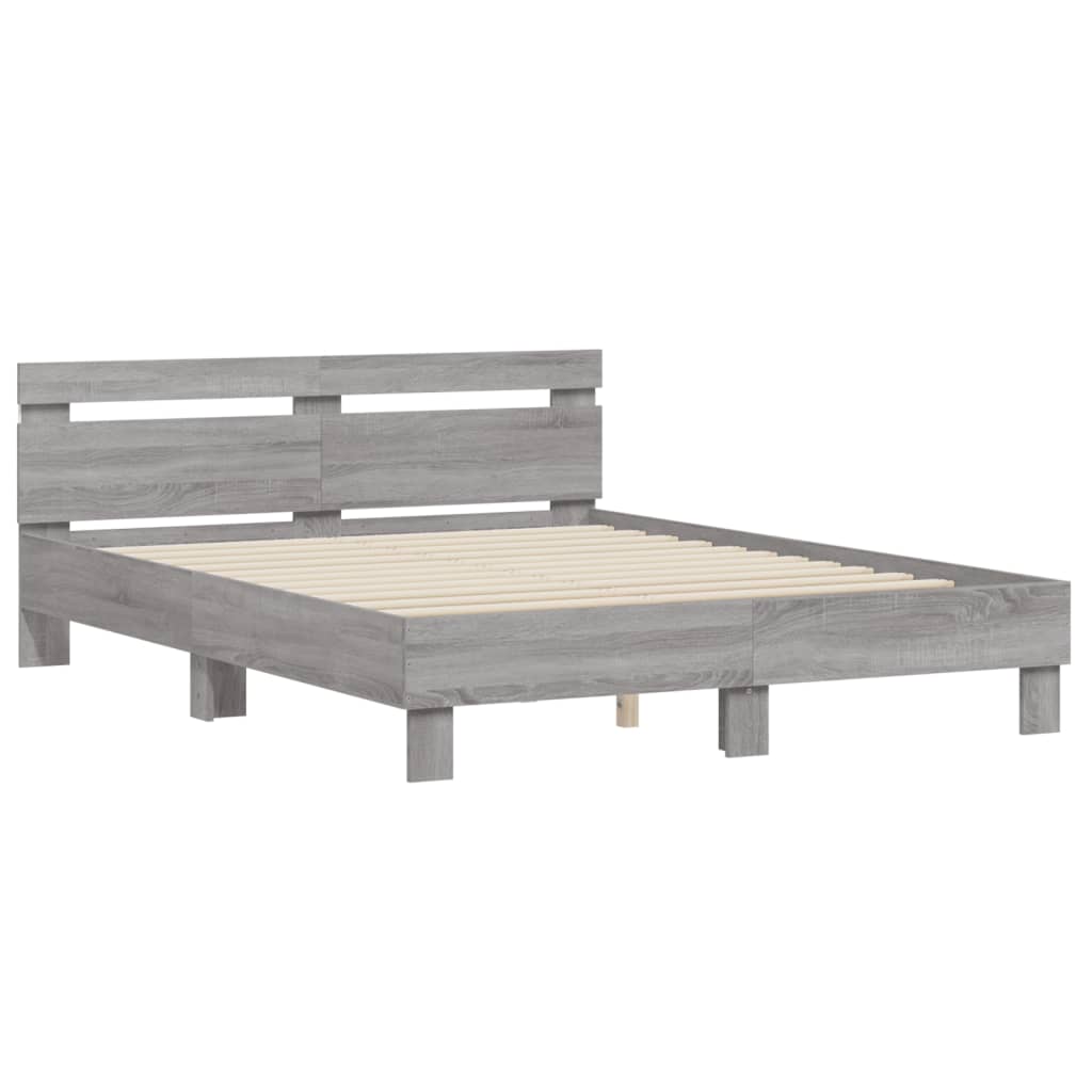 vidaXL Estructura de cama cabecero y luces LED gris Sonoma 140x200 cm