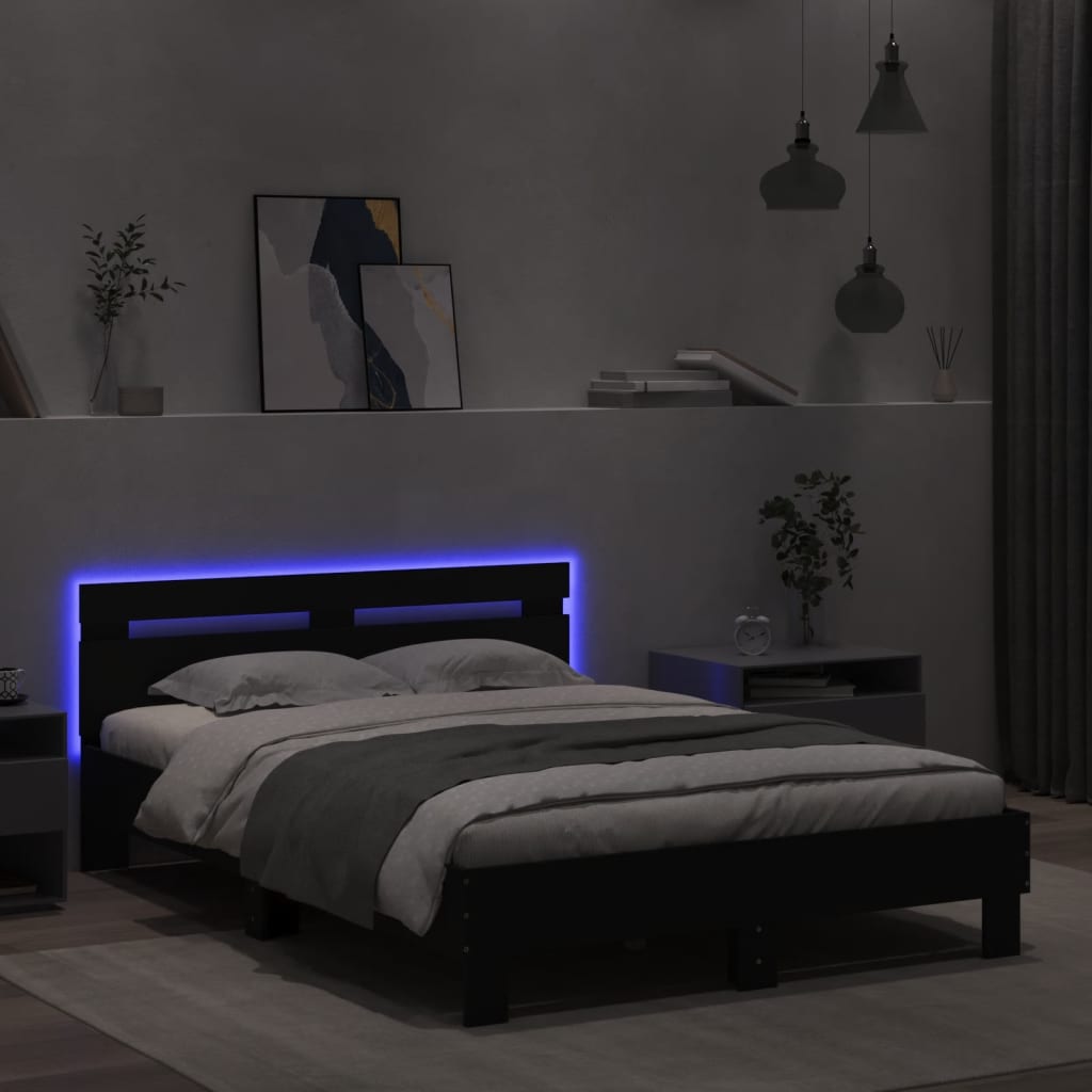 vidaXL Estructura de cama con cabecero y luces LED negro 120x200 cm