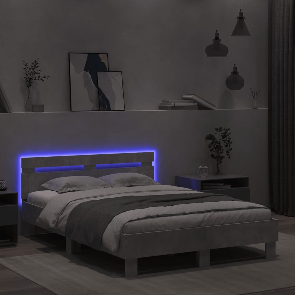 vidaXL Estructura de cama cabecero y luces LED gris hormigón 120x200cm