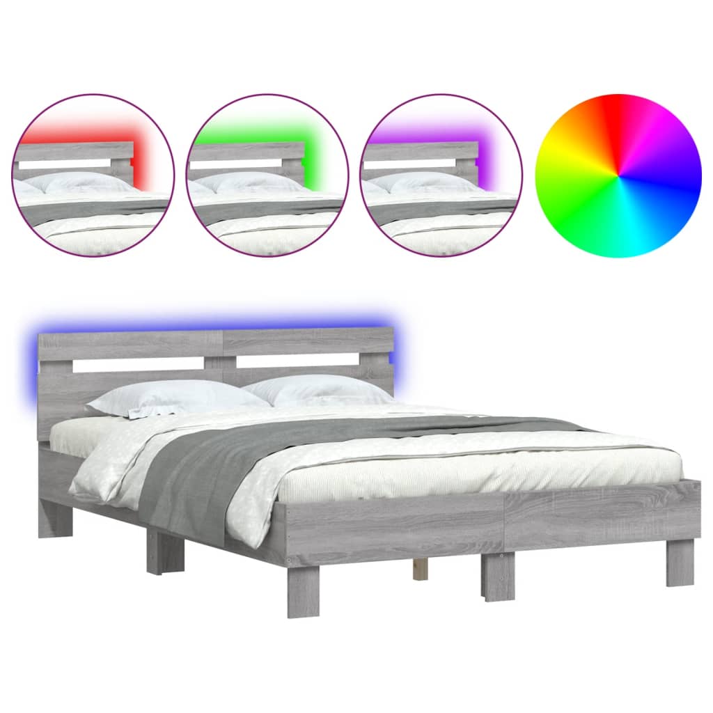 vidaXL Estructura de cama cabecero y luces LED gris Sonoma 120x200 cm