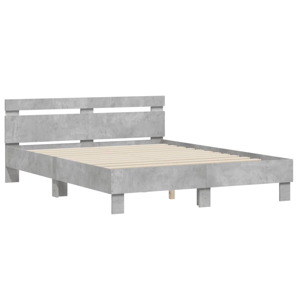 vidaXL Estructura de cama cabecero y luces LED gris hormigón 140x190cm