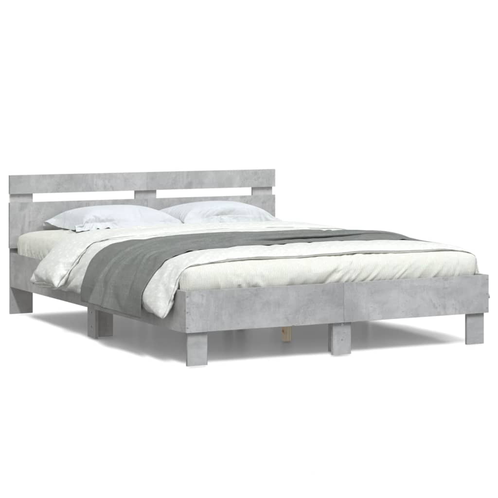 vidaXL Estructura de cama cabecero y luces LED gris hormigón 140x190cm