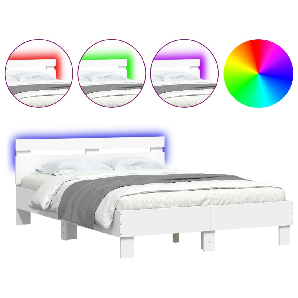 vidaXL Estructura de cama con cabecero y luces LED blanco 135x190 cm