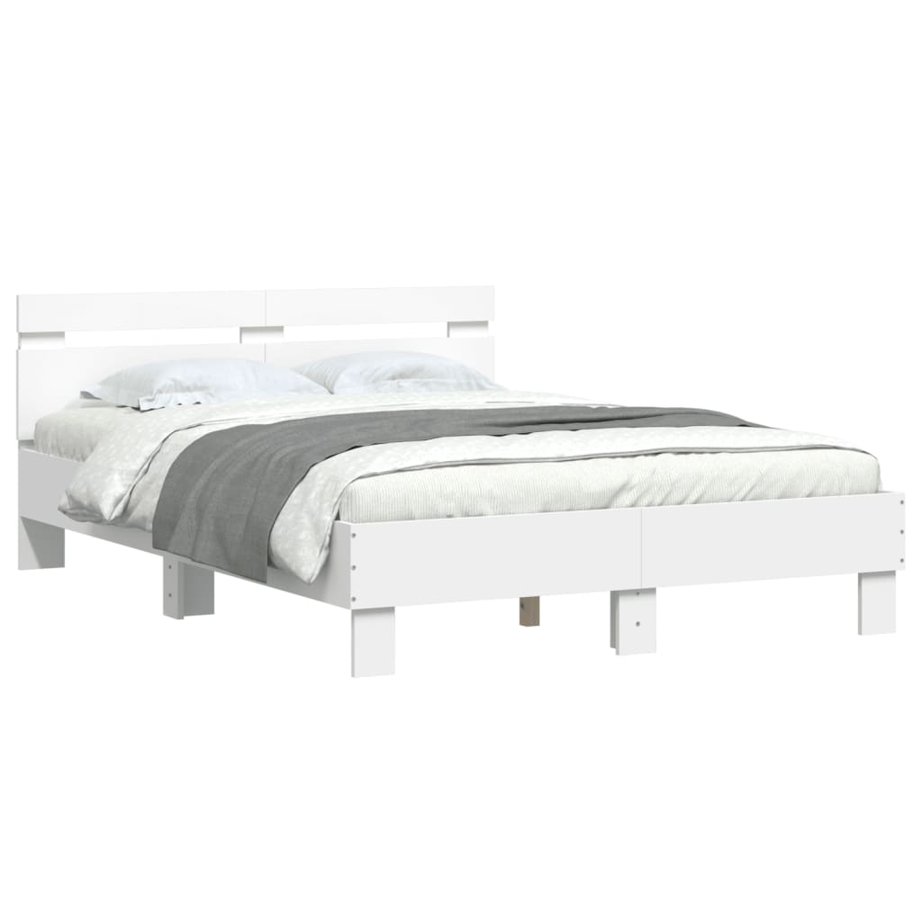 vidaXL Estructura de cama con cabecero y luces LED blanco 135x190 cm