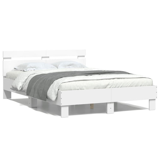 vidaXL Estructura de cama con cabecero y luces LED blanco 135x190 cm