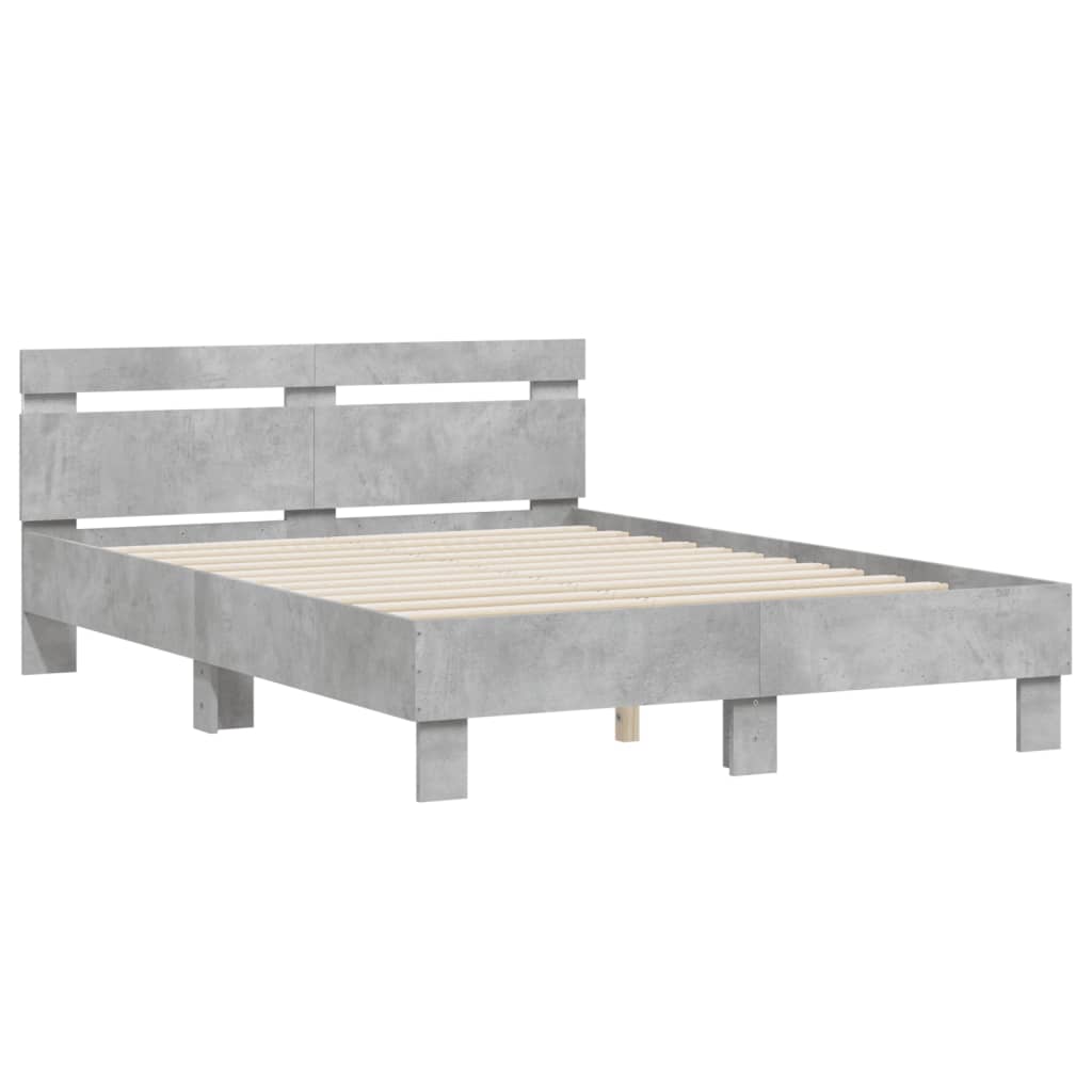 vidaXL Estructura de cama cabecero y luces LED gris hormigón 135x190cm