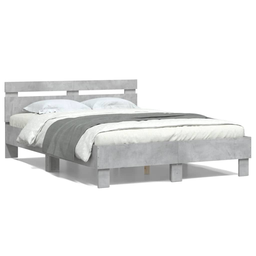 vidaXL Estructura de cama cabecero y luces LED gris hormigón 135x190cm