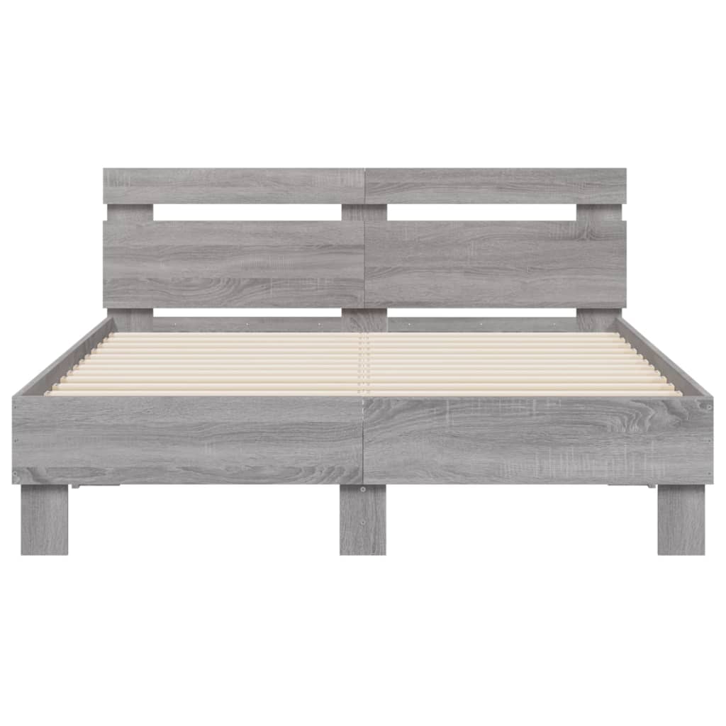 vidaXL Estructura de cama cabecero y luces LED gris Sonoma 135x190 cm