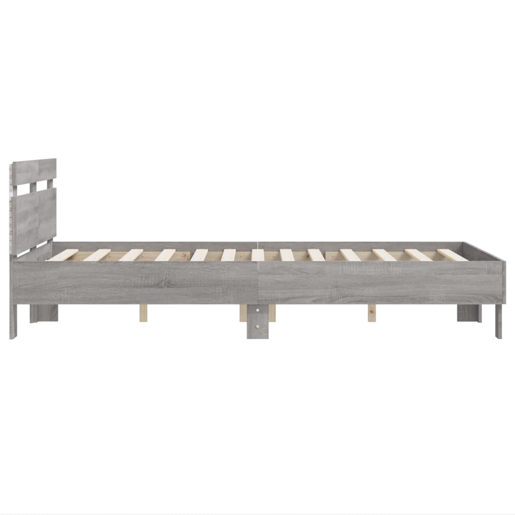 vidaXL Estructura de cama cabecero y luces LED gris Sonoma 135x190 cm