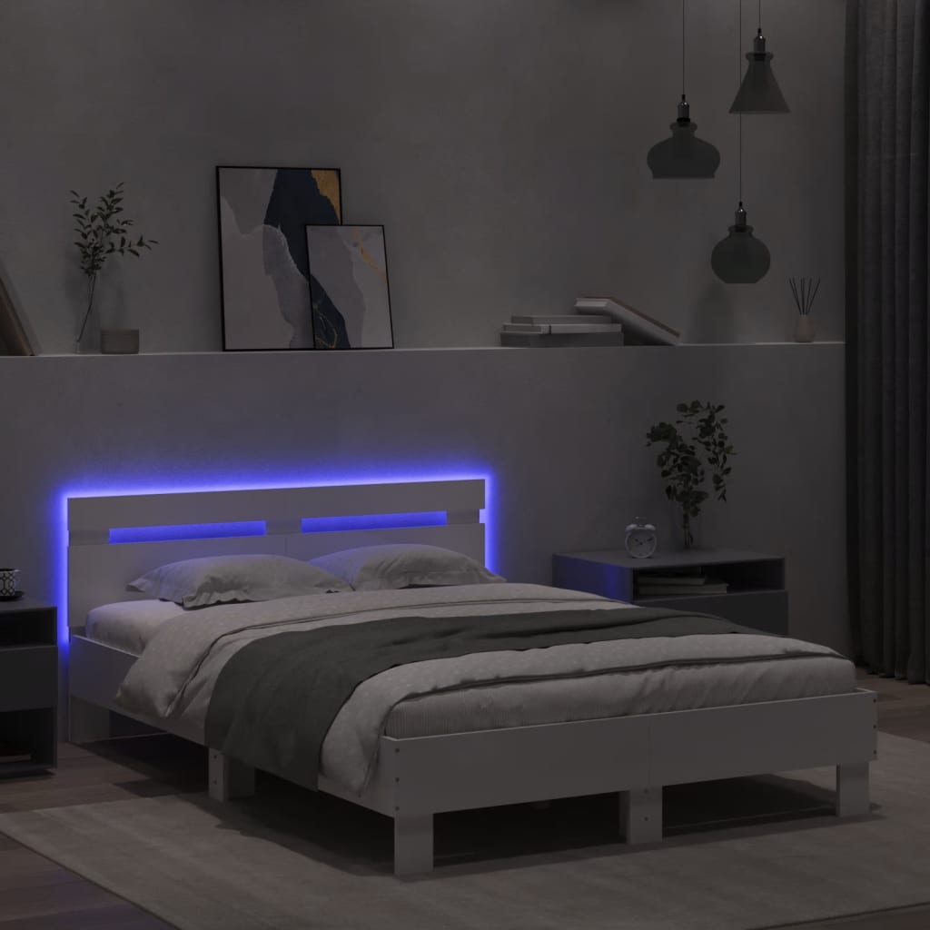 vidaXL Estructura de cama con cabecero y luces LED blanco 120x190 cm