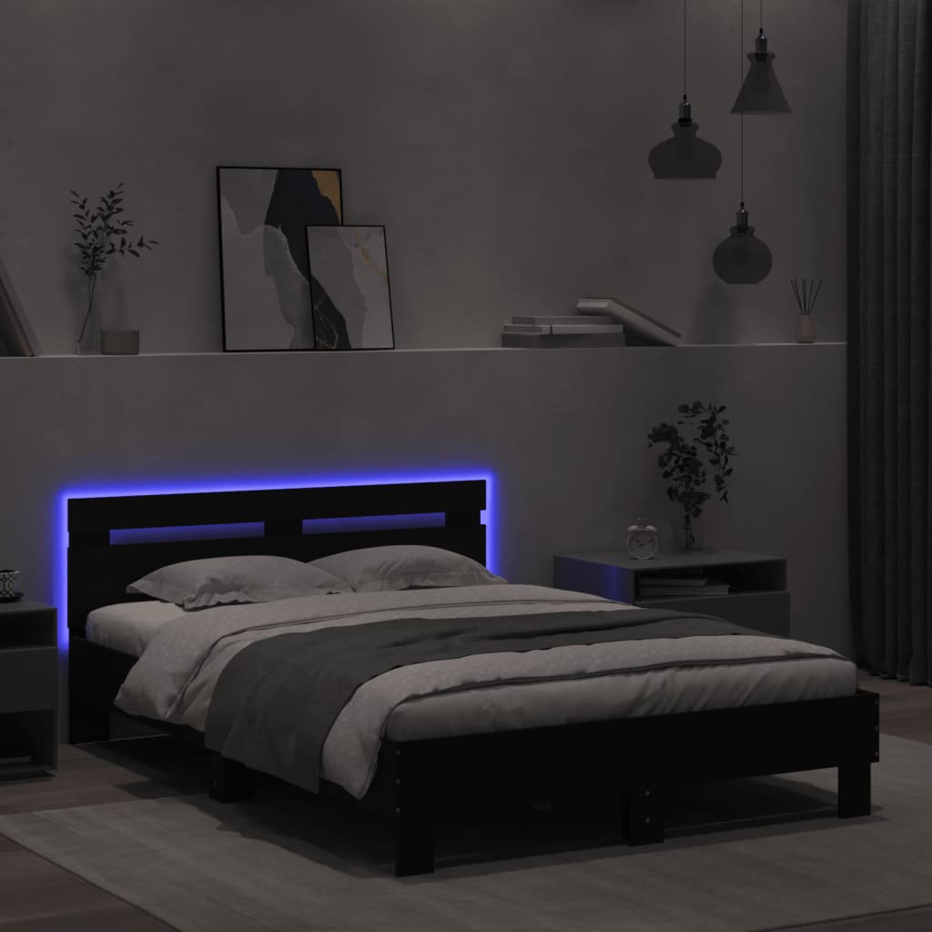 vidaXL Estructura de cama con cabecero y luces LED negro 120x190 cm