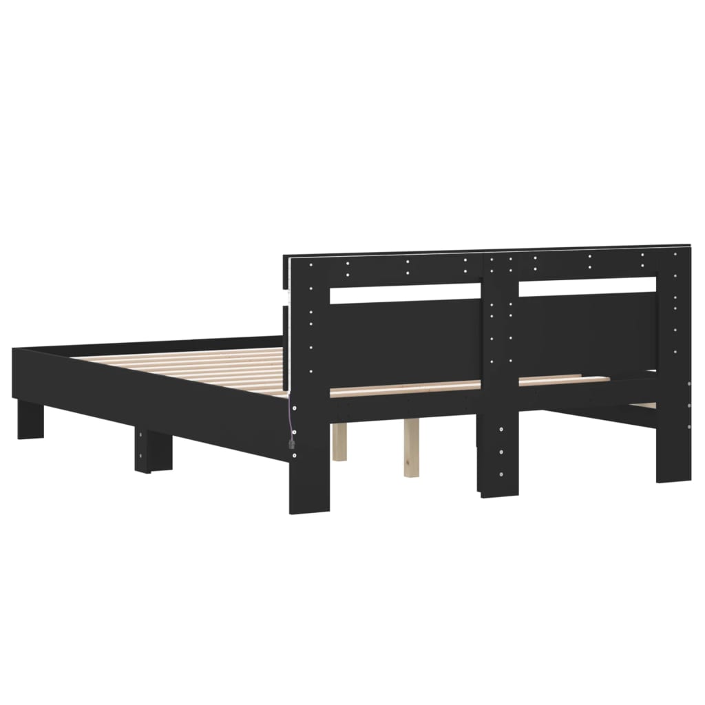 vidaXL Estructura de cama con cabecero y luces LED negro 120x190 cm