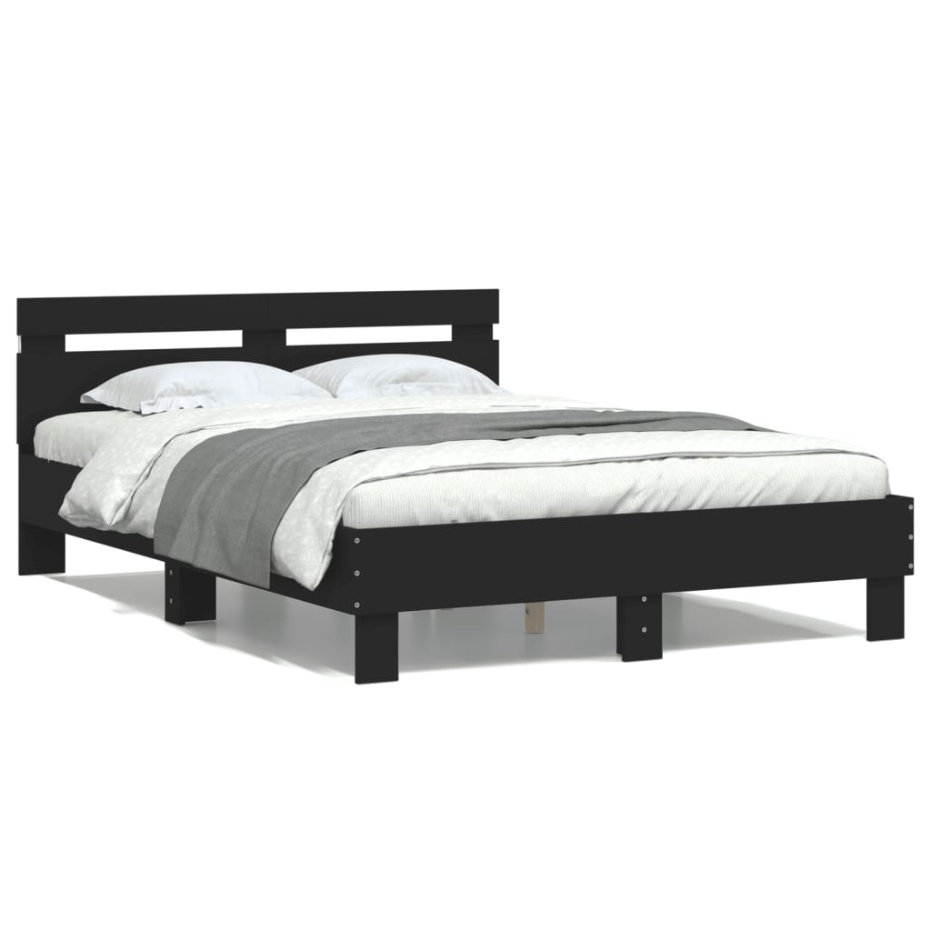 vidaXL Estructura de cama con cabecero y luces LED negro 120x190 cm