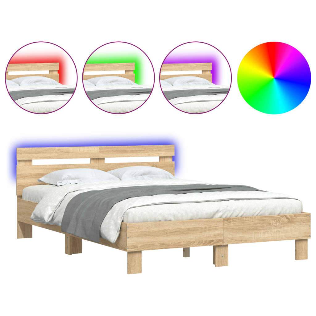 vidaXL Estructura de cama cabecero y luces LED roble Sonoma 120x190 cm