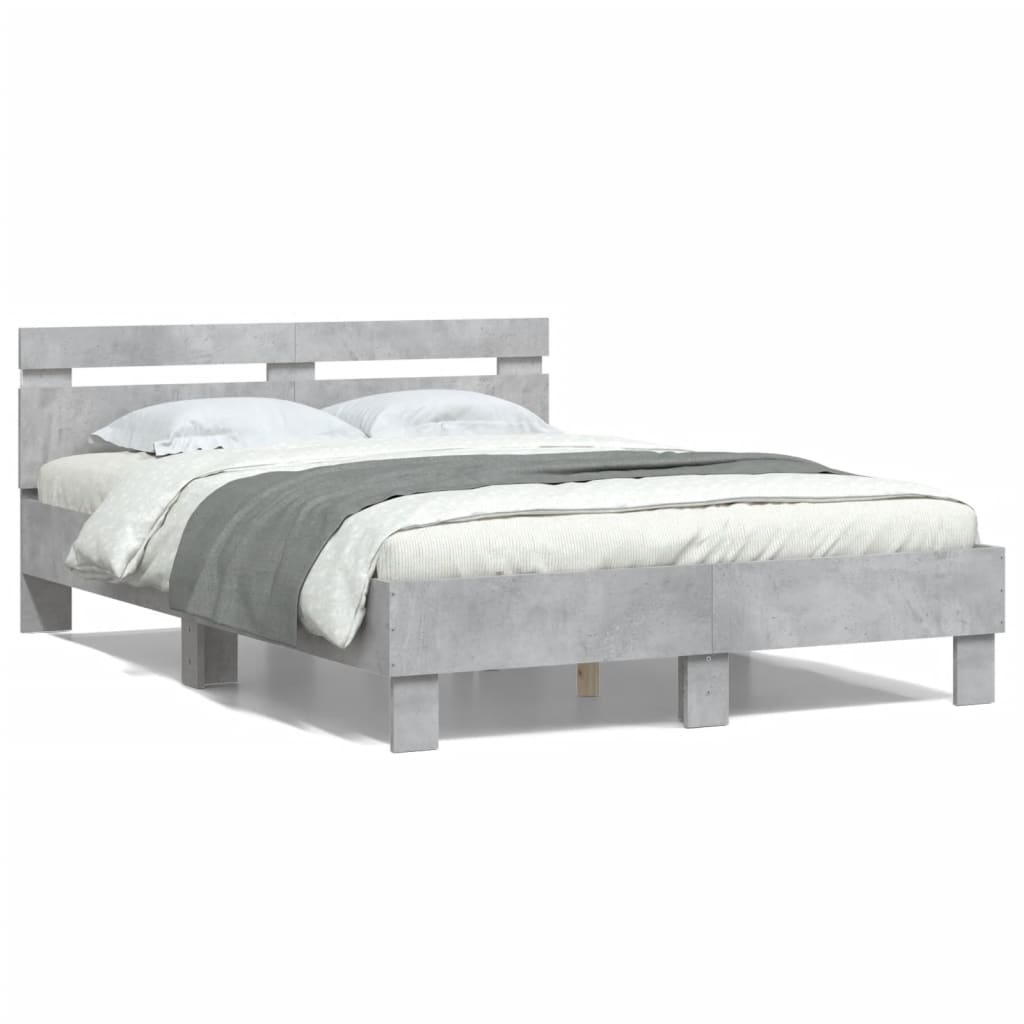 vidaXL Estructura de cama cabecero y luces LED gris hormigón 120x190cm