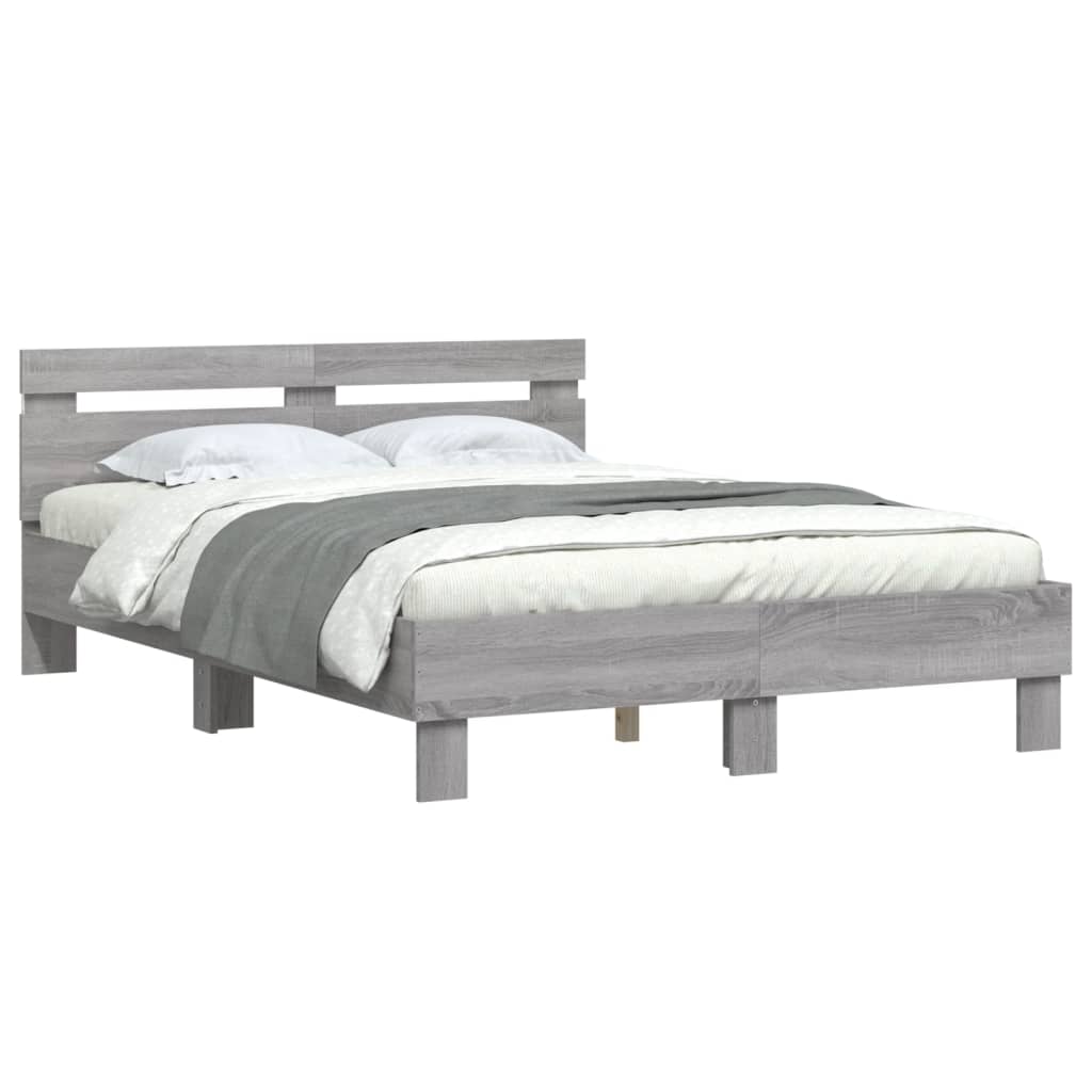 vidaXL Estructura de cama cabecero y luces LED gris Sonoma 120x190 cm