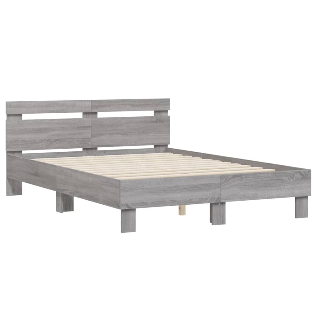 vidaXL Estructura de cama cabecero y luces LED gris Sonoma 120x190 cm