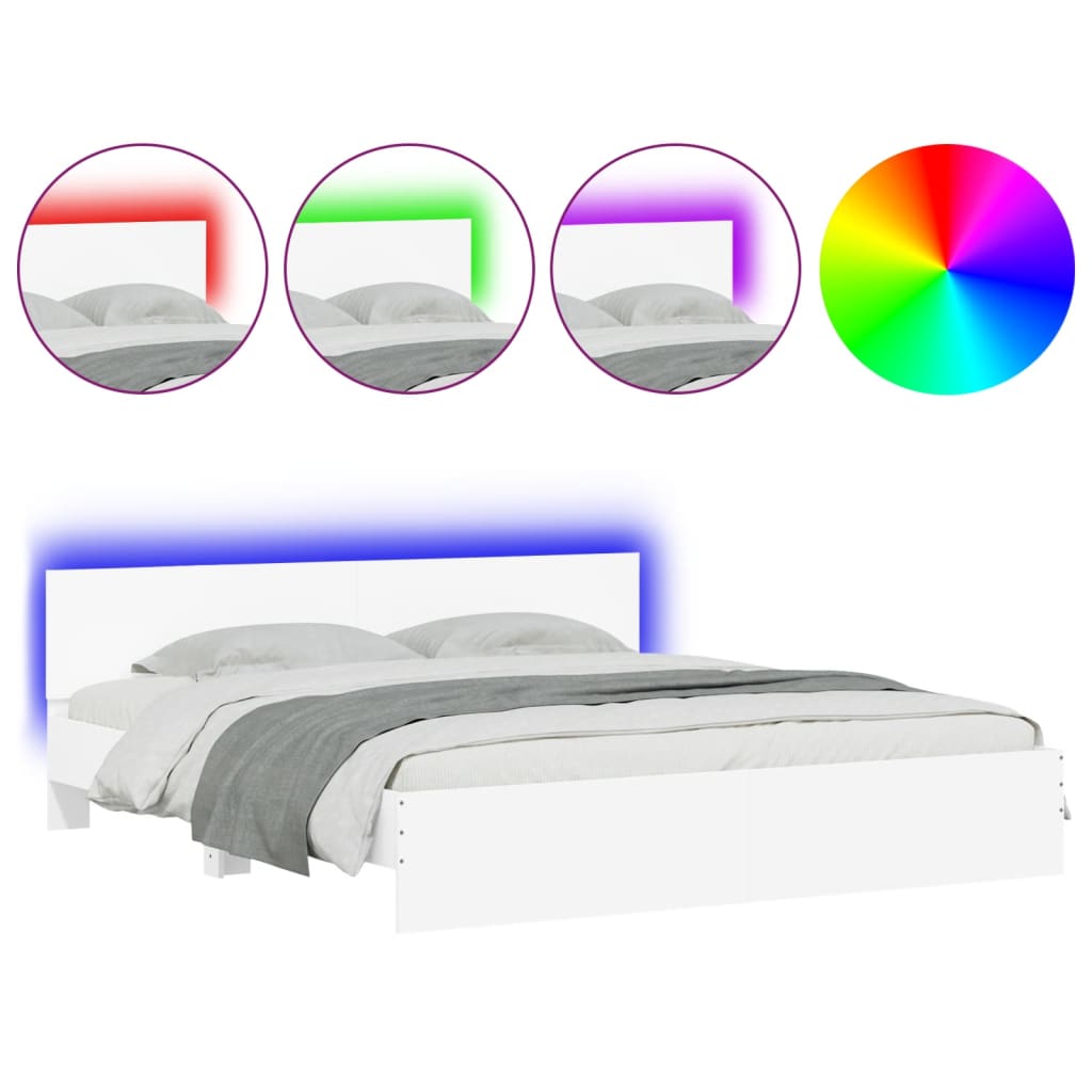 vidaXL Estructura de cama con cabecero y luces LED blanca 200x200 cm