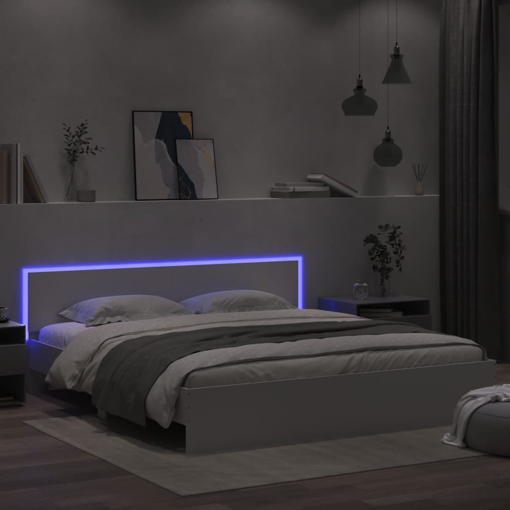 vidaXL Estructura de cama con cabecero y luces LED blanca 200x200 cm