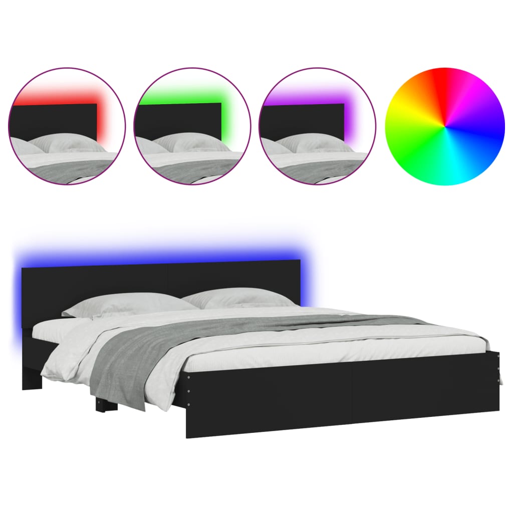 vidaXL Estructura de cama con cabecero y luces LED negra 200x200 cm